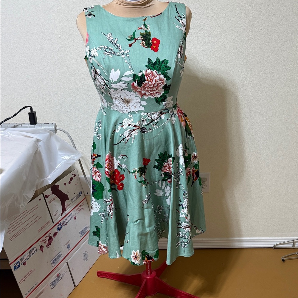 Grace Karin Green Floral Midi Dress